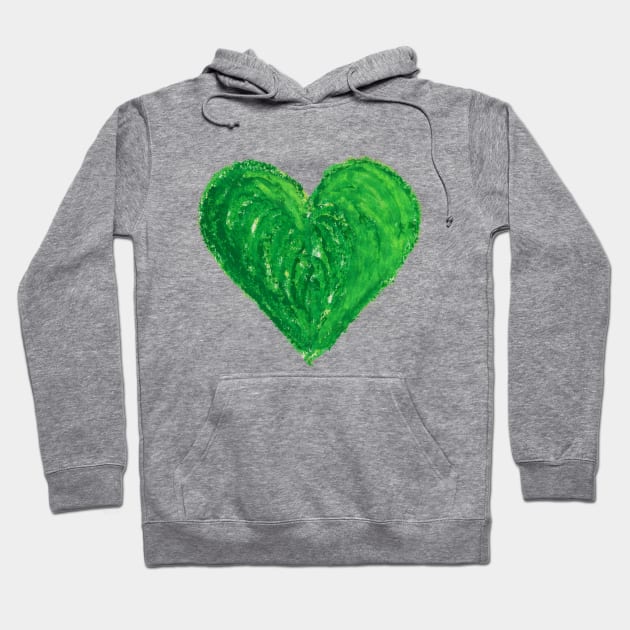 Green Heart Drawn With Oil Pastels On Paper Hoodie by CrysOdenkirk